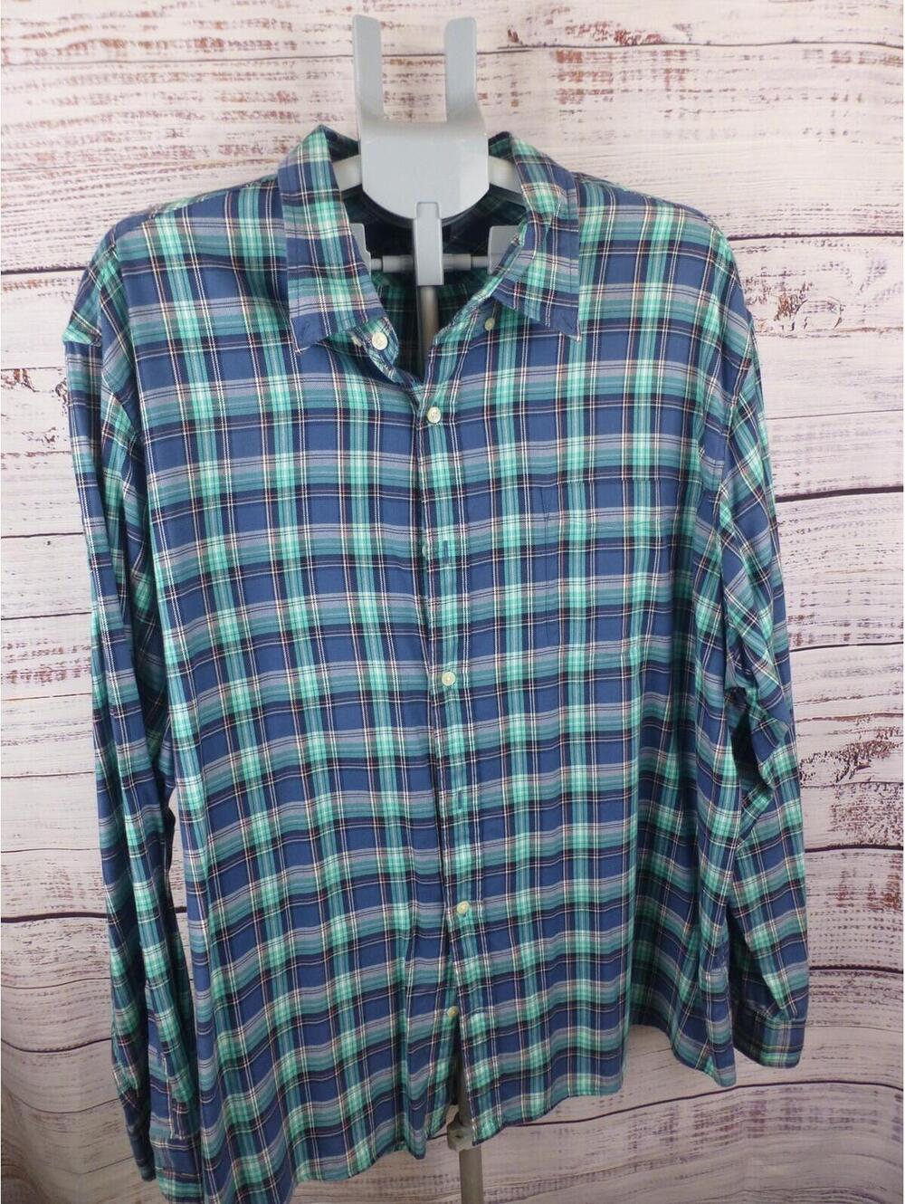 Lands' End Men's XXL Traditional Fit Plaid Button-Down Long Sleeve Shirt F5